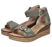 Keilsandalette RIEKER, Damen, Gr. 38, grün (schilf), Nubuklederimitat, unifarben, Schuhe, Sommerschuh, Urlaubsschuh, Sandale mit trendy Fesselriemchen (75259324-38) schilf