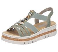 Keilsandalette RIEKER, Damen, Gr. 38, schilfgrün, Lederimitat, Schuhe, Keilsandalette, Plateausandale, Sommerschuh mit Verzierung (37395911-38) schilfgrün