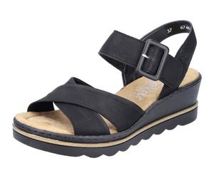 Keilsandalette RIEKER, Damen, Gr. 38, schwarz, Lederimitat, Schuhe, Sommerschuh, Sandale, Keilabsatz, mit gekreuzten Bandagen, Topseller (44686046-38) schwarz