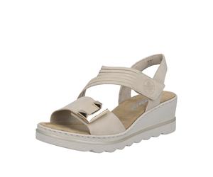 Keilsandalette RIEKER, Damen, Gr. 39, creme, Lederimitat, unifarben, Schuhe, Klettschuh, Sommerschuh, Urlaubsschuh mit asymmetrischen Riemchen (60774031-39) creme