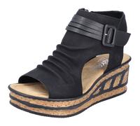 Keilsandalette RIEKER, Damen, Gr. 39, schwarz, Lederimitat, Schuhe Keilsandalette, Sommerschuh, Sandale, Keilabsatz, mit Reißverschluss innen, Topseller (18956522-39)
