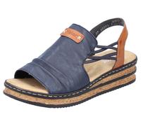 Keilsandalette RIEKER, Damen, Gr. 40, blau (dunkelblau), Lederimitat, Schuhe, Sommerschuh, Sandale, Keilabsatz, mit Stretchbänder (10742151-40) dunkelblau