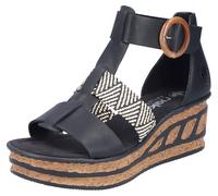 Keilsandalette RIEKER, Damen, Gr. 40, schwarz (schwarz, creme), Bast, Lederimitat, Schuhe Keilsandalette, Sommerschuh, Plateausandalette, Sandale mit modischem 6 cm Keilabsatz, Topseller (50014524-40)