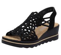 Keilsandalette RIEKER, Damen, Gr. 40, schwarz, Textil, Veloursleder, unifarben, Schuhe Keilsandalette, Sommerschuh, Plateausandale, Schlupfschuh mit Schmucksteinchen, Topseller (92595055-40)
