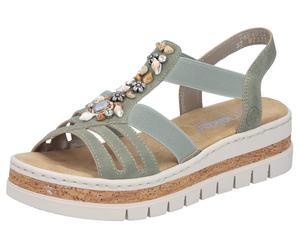 Keilsandalette RIEKER, Damen, Gr. 41, schilfgrün, Lederimitat, Schuhe, Keilsandalette, Plateausandale, Sommerschuh mit Verzierung (37395911-41) schilfgrün