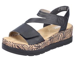 Keilsandalette RIEKER, Damen, Gr. 41, schwarz, sohle schwarz, Lederimitat, Schuhe, Sommerschuh, Sandale, Keilabsatz, mit gemusterter Plateausohle (36711032-41) schwarz, sohle schwarz
