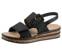 Keilsandalette RIEKER, Damen, Gr. 42, schwarz, Lederimitat, Schuhe Keilsandalette, Sommerschuh, Sandale, Keilabsatz, mit modischer Schmuckspange, Topseller (33571617-42)