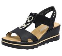 Keilsandalette RIEKER, Damen, Gr. 42, schwarz, Lederimitat, Schuhe Keilsandalette, Sommerschuh, Sandale, Keilabsatz, mit Gummizug für perfekten Sitz, Topseller (10839249-42)
