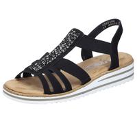 Keilsandalette RIEKER, Damen, Gr. 42, schwarz, Lederimitat, Schuhe, Sommerschuh, Sandale, Keilabsatz, mit Gummizüge für guten Sitz (97153105-42) schwarz