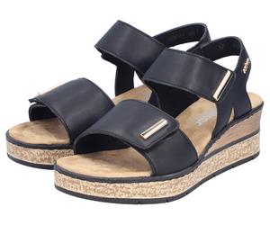 Keilsandalette RIEKER, Damen, Gr. 43, schwarz, Lederimitat, unifarben, Schuhe, Klettschuh, Sommerschuh, Plateausandale mit Schmuckelemente (48448213-43) schwarz