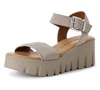 Keilsandalette TAMARIS, Damen, Gr. 36, grau (taupe), Veloursleder, Schuhe, Sommerschuh, Riemchensandale mit modischer Plateausohle (84393358-36) taupe