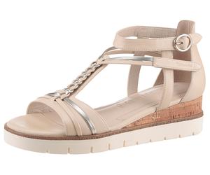 Keilsandalette TAMARIS, Damen, Gr. 37, beige (creme kombiniert), Leder, Lederimitat, Schuhe, Riemchensandale, Sommerschuh mit Flechtriemchen (61824929-37) creme kombiniert