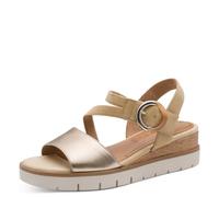 Keilsandalette TAMARIS, Damen, Gr. 37, beige, goldfarben, Leder, Nubukleder, glänzend, Schuhe, Plateau, Riemchensandale, Sommerschuh mit verstellbarer Schnalle (77666924-37) beige, goldfarben