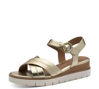 Keilsandalette TAMARIS, Damen, Gr. 37, goldfarben, Glattleder, glänzend, unifarben, Schuhe, Sommerschuh, Riemchensandale mit Ziernähten (62400803-37) goldfarben