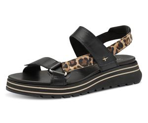 Keilsandalette TAMARIS, Damen, Gr. 37, schwarz, leodruck, Leder, Lederimitat, unifarben, Schuhe Keilsandalette, Trekkingsandale, Riemchensandale mit verstellbaren Klettverschlüssen (29008840-37)