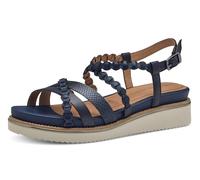 Keilsandalette TAMARIS, Damen, Gr. 38, blau (navy), Leder, Lederimitat, Schuhe Keilsandalette, Riemchensandale, Sommerschuh mit verstellbarer Schnalle (44514546-38)