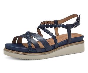 Keilsandalette TAMARIS, Damen, Gr. 38, blau (navy), Leder, Lederimitat, Schuhe Keilsandalette, Riemchensandale, Sommerschuh mit verstellbarer Schnalle (44514546-38)