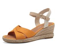 Keilsandalette TAMARIS, Damen, Gr. 38, orange (orange kombiniert), Textil, Veloursleder, unifarben mit Farbeinsatz, Schuhe, Riemchensandale, Sommerschuh mit modischer Kreuzbandage (81982600-38) orange