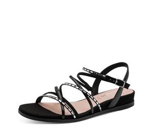 Keilsandalette TAMARIS, Damen, Gr. 38, schwarz, Lacksynthetik, Textil, glänzend, unifarben, Schuhe, Riemchensandale, Sommerschuh mit glitzernden Strasssteinchen (29237148-38) schwarz
