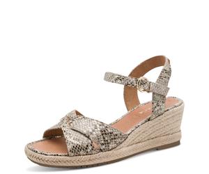 Keilsandalette TAMARIS, Damen, Gr. 39, beige snake, Textil, Schlangenoptik, Veloursleder, Schuhe, Riemchensandale, Sommerschuh mit modischer Kreuzbandage (96680663-39) beige snake