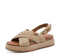 Keilsandalette TAMARIS, Damen, Gr. 40, beige, Bast, Leder, Schuhe, Plateau, Riemchensandale, Sommerschuh mit Kreuz-Bandage (63002611-40) beige