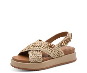 Keilsandalette TAMARIS, Damen, Gr. 40, beige, Bast, Leder, Schuhe, Plateau, Riemchensandale, Sommerschuh mit Kreuz-Bandage (63002611-40) beige
