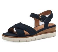 Keilsandalette TAMARIS, Damen, Gr. 40, blau (navy), Ziegenveloursleder, unifarben, Schuhe, Sommerschuh, Riemchensandale mit Ziernähten (97998931-40) navy