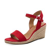 Keilsandalette TAMARIS, Damen, Gr. 40, rot, Textil, Veloursleder, unifarben, Schuhe, Sommerschuh, Riemchensandale, mit verstellbarem Riemchen (62225242-40) rot