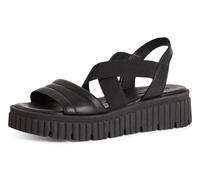 Keilsandalette TAMARIS, Damen, Gr. 40, schwarz, Leder, Schuhe, Plateau, Riemchensandale, Sommerschuh mit Kreuzbandage (47511047-40) schwarz