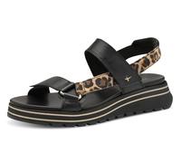 Keilsandalette TAMARIS, Damen, Gr. 40, schwarz (schwarz, leodruck), Leder, Lederimitat, animal-print, unifarben, Schuhe, Trekkingsandale, Riemchensandale mit verstellbaren Klettverschlüssen (29008840-