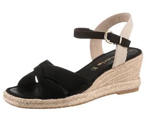 Keilsandalette TAMARIS, Damen, Gr. 40, schwarz, Textil, Veloursleder, unifarben mit Farbeinsatz, Schuhe, Riemchensandale, Sommerschuh mit modischer Kreuzbandage (48509348-40) schwarz