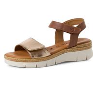 Keilsandalette TAMARIS, Damen, Gr. 41, braun (cognac, kombi), Leder, Lederimitat, modisch, Schuhe, Riemchensandale, Sommerschuh mit verstellbaren Klettverschlüssen (81147264-41) cognac, kombi