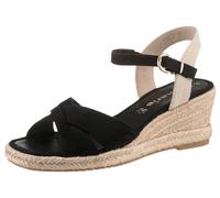 Keilsandalette TAMARIS, Damen, Gr. 41, schwarz, Textil, Veloursleder, unifarben mit Farbeinsatz, Schuhe, Riemchensandale, Sommerschuh mit modischer Kreuzbandage (48509348-41) schwarz
