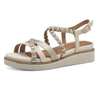 Keilsandalette TAMARIS, Damen, Gr. 42, beige (creme), Leder, Lederimitat, Schuhe Keilsandalette, Riemchensandale, Sommerschuh mit verstellbarer Schnalle (50460836-42)