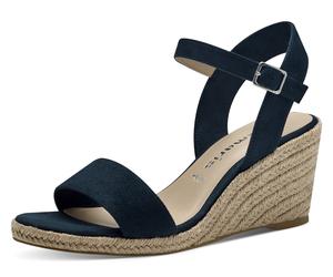 Keilsandalette TAMARIS, Damen, Gr. 42, blau (dunkelblau), Textil, Veloursleder, unifarben, Schuhe, Sommerschuh, Riemchensandale, mit verstellbarem Riemchen (68701023-42) dunkelblau