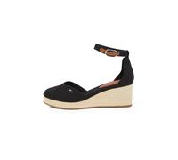 Keilsandalette TOMMY HILFIGER "FLAG CLOSED TOE MID WEDGE ESPAD", Damen, Gr. 39, schwarz, Baumwolle, Leder, Schuhe, Riemchensandale, Sommerschuh mit verstellbarer Schnalle (59314557-39) schwarz