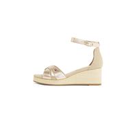 Keilsandalette TOMMY HILFIGER "FLAG METALLIC MID WEDGE ESPAD", Damen, Gr. 42, gold (goldfarben), Glattleder, Schuhe Keilsandalette, Riemchensandale, Sommerschuh mit verstellbarer Schnalle (33572738-42