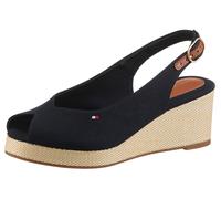 Keilsandalette TOMMY HILFIGER "FLAG MID WEDGE ESPAD SLINGBACK", Damen, Gr. 41, blau (dunkelblau), Leder, Textil, Schuhe Keilsandalette, Plateau, Sommerschuh, Riemchensandale mit verstellbarer Schnalle