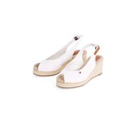 Keilsandalette TOMMY HILFIGER "FLAG MID WEDGE ESPAD SLINGBACK", Damen, Gr. 41, braun (ecru, braun), Leder, Textil, Schuhe, Plateau, Sommerschuh, Riemchensandale mit verstellbarer Schnalle (57322000-41