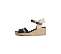 Keilsandalette TOMMY HILFIGER "FRINGE CANVAS MEDIUM WEDGE", Damen, Gr. 38, blau (dunkelblau, beige), Textil, Schuhe, Plateau, Sommerschuh, Riemchensandale mit Streifen (20806958-38) dunkelblau, beige