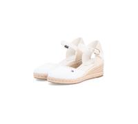 Keilsandalette TOMMY HILFIGER "MID WEDGE ESPAD CLOSED TOE", Damen, Gr. 42, ecru, Leder, Textil, Schuhe, Plateau, Sommerschuh mit verstellbarer Schnalle, schmale Form (79956809-42) ecru