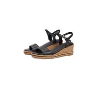 Keilsandalette TOMMY HILFIGER "MID WEDGE ESPAD LEATHER", Damen, Gr. 36, schwarz, Leder, unifarben, Schuhe, Sommerschuh, Riemchensandale mit TH-Logoemblem - in schmaler Form (47087933-36) schwarz