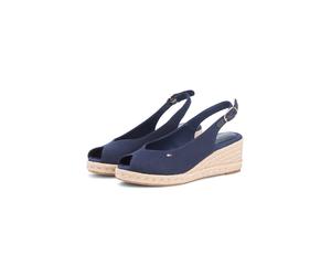 Keilsandalette TOMMY HILFIGER "MID WEDGE ESPAD SLINGBACK", Damen, Gr. 38, dunkelblau, Leder, Textil, unifarben, Schuhe, Sommerschuh, Riemchensandale mit Flaggen-Stickerei (48159001-38) dunkelblau