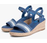 Keilsandalette TOMMY HILFIGER "MID WEDGE ESPAD WEBBING", Damen, Gr. 40, blau (denim), Textil, unifarben, Schuhe, Sommerschuh, Riemchensandale mit Kontrastbesatz (39892039-40) denim