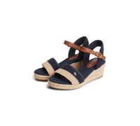 Keilsandalette TOMMY HILFIGER "TH MID ESPAD WEDGE CROCHET", Damen, Gr. 39, blau (dunkelblau), Leder, Textil, unifarben mit Farbeinsatz, Basic, Schuhe, Sommerschuh, Riemchensandale in sommerlicher Häke