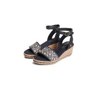 Keilsandalette TOMMY HILFIGER "TH MID ESPAD WEDGE JACQUARD", Damen, Gr. 39, blau (dunkelblau, weiß), Leder, Lederimitat, Textil, Schuhe, Sommerschuh, Riemchensandale mit kontrastreicher TH-Stickerei (