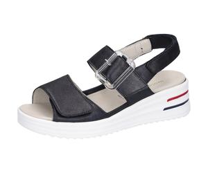 Keilsandalette WALDLÄUFER "H-DINA", Damen, Gr. 4 (37), blau (dunkelblau), Nubukleder, unifarben, Schuhe, Klettschuh, Sandale, Sommerschuh in Komfortweite H (= sehr weit) (90457014-4) dunkelblau