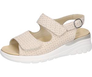 Keilsandalette WALDLÄUFER "H-IVY", Damen, Gr. 6,5, beige (hellbeige), Nubukleder, Flechtoptik, unifarben, Schuhe, Sommerschuh, Klettsandale, Bequemschuh in Komfortweite H (= sehr weit) (99144856-6,5)