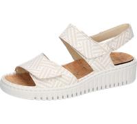 Keilsandalette WALDLÄUFER "H-Willow", Damen, Gr. 8 (42), hellbeige, Nubukleder, Flechtoptik, Schuhe, Sommerschuh, Sandale, Klettschuh mit Kork-Fußbett, Weite H (42519017-8) hellbeige