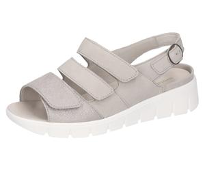 Keilsandalette WALDLÄUFER "M-WIOLA", Damen, Gr. 7,5 (41), grau (hellgrau), Nubukleder, Veloursleder, metallic, Schuhe, Sandale, Sommerschuh, Komfortschuh mit Klett, M-Weite (28481326-7,5) hellgrau
